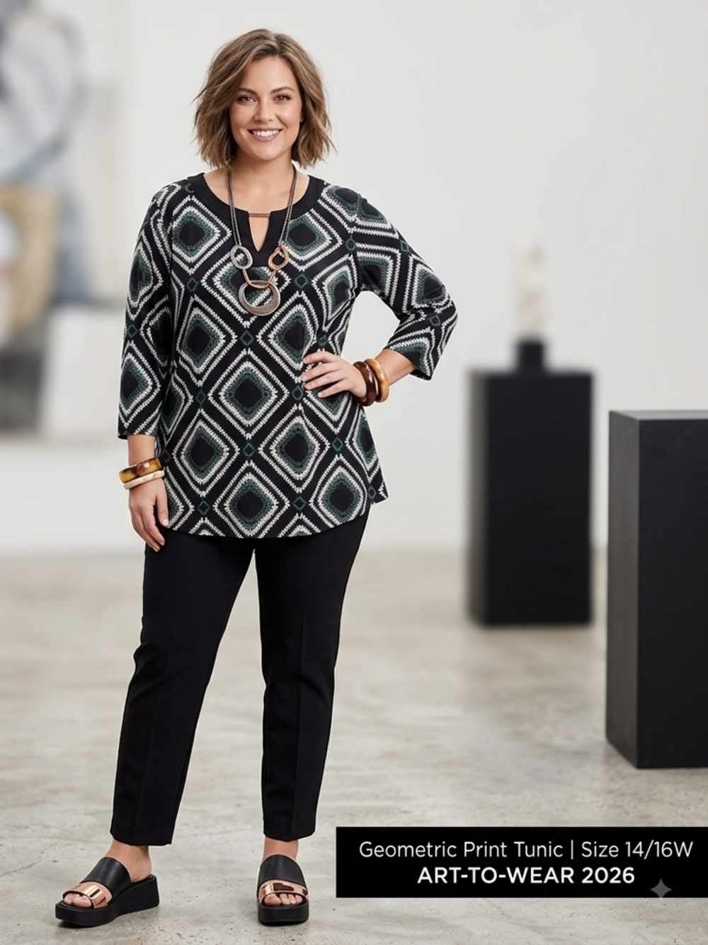 Art-to-Wear Geometric Print Tunic Top – Size 14/16W